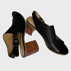 Franco Sarto Harbor Sandal Open Toe Slingback 8.5 M Buckle Shoe Black Asymmetric